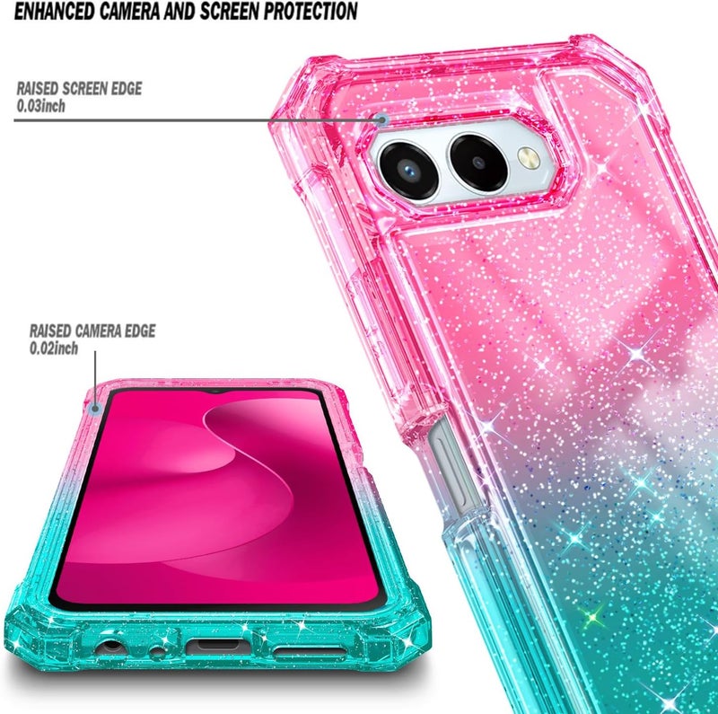 NZND Designed for T-Mobile REVVL 8 Phone Case, Glitter Pink/Aqua | with Screen Protector, Full-Body Shockproof Protective Rugged Impact Resist Bumper Cover - Image 2
